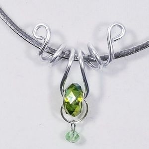 Aluminum Silver Spiral Pendant Lime Green Bead